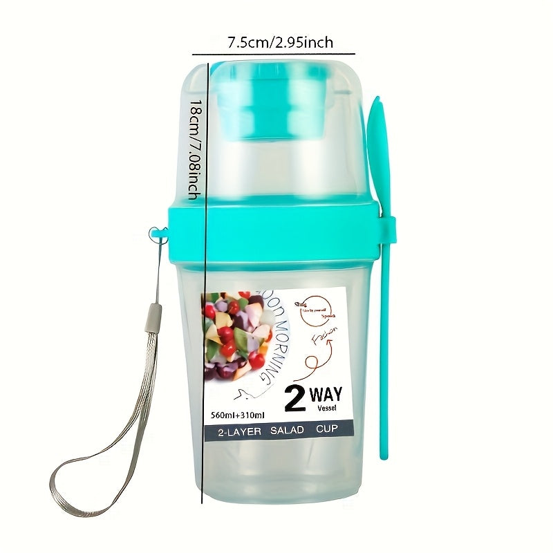 1 Stück 2-Wege-Verschlussbehälter für Joghurt und Müsli – Tragbarer Frühstücksbecher mit Deckel, wiederverwendbare Aufbewahrungsbox aus Kunststoff für Büro, Uni, Picknick, Reisen – inklusive Löffel, ideal für Milch, Joghurt, Obst und Müsli