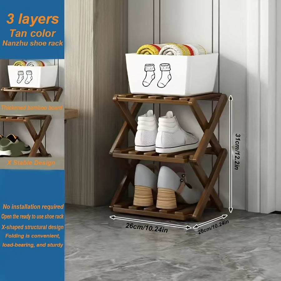 Adjustable & Foldable Bamboo Shoe Rack - Space-Saving 3-9 Tier Shoe Organizer for Small Spaces, No-Install Expandable Design for Home & Office, Natural Wood Finish, Shoe Storage Organizer