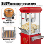 VEVOR Popcornmaschine mit Wagen, 850 W, 8 oz (ca. 227 g), 48 Tassen, Rot