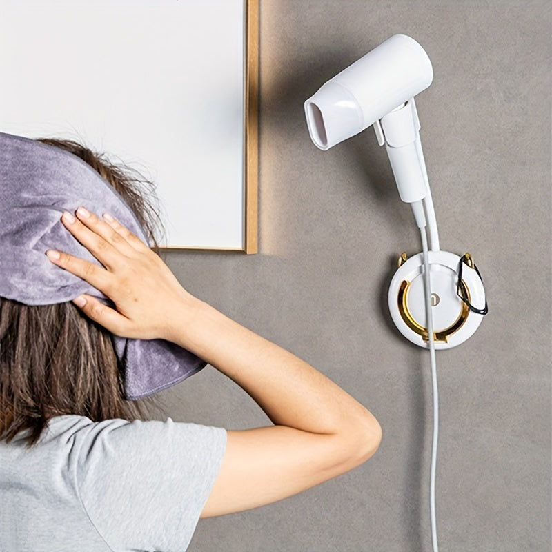 1 Stück universelle, spurlose Wandhalterung für Haartrockner, Haartrocknerhalterung für Badezimmer ohne Bohren, 360° verstellbarer, freihändiger Haartrocknerhalter aus Kunststoff, Badezimmerzubehör