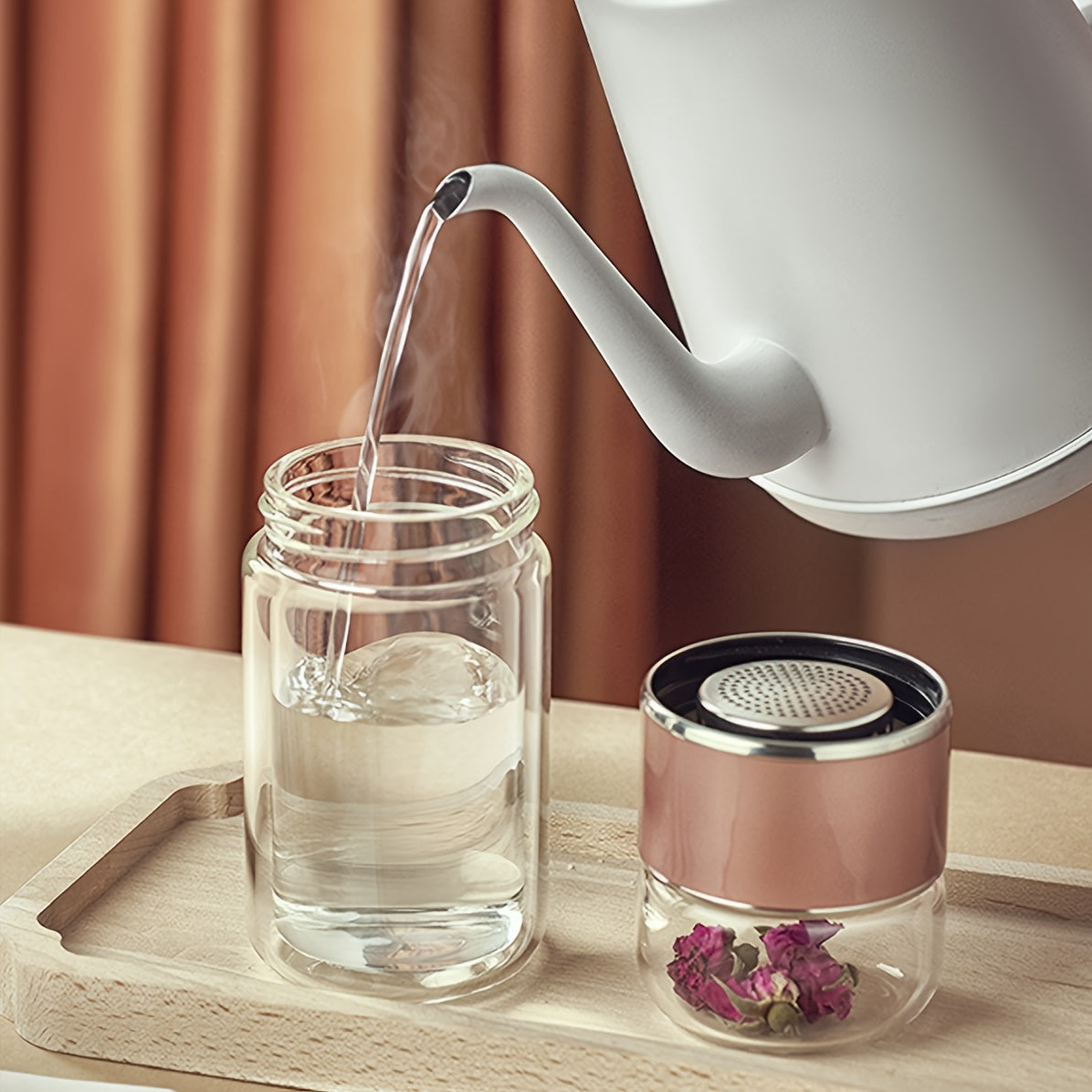 1 doppelwandige Glas-Tee-Eiflasche – isoliert, hitzebeständig, tragbar mit Teetrennfunktion, wiederverwendbar für Zuhause und unterwegs, familienfreundliches Design, multifunktionales Trinkgefäß | Transparenter Teetrenner