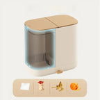 Moderner, weiß-grauer All-in-One-Papierhandtuchhalter und Abfalleimer – platzsparender Tischspender mit hygienischem Ein-Knopf-Deckel, robustes Kunststoffmaterial für Bad und Büro – kompakte Aufbewahrungsbox für Taschentücher