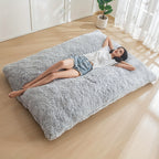 Großer grauer Sitzsack als Bett - Bodenbett ohne Füllung für Erwachsene, weicher Sitzsack mit strapazierfähigem Bezug, vielseitig verwendbare Schlafmatte zum Schlafen auf dem Boden, Gästebett, Zimmer, Studentenwohnheim - maschinenwaschbar