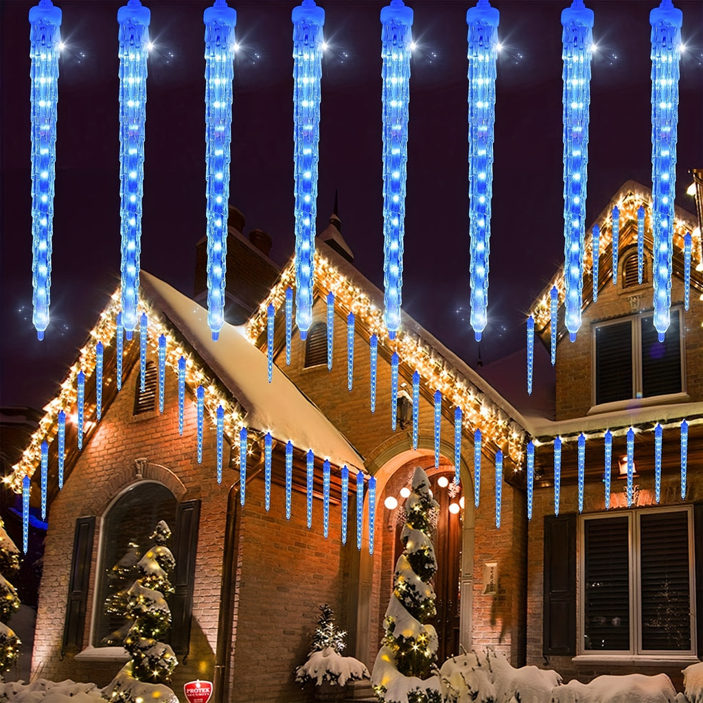 8-Pack Solar-Powered Icicle Lights - Outdoor Christmas Decoration with Solar Charging, Auto-Cycling On/Off, No Wiring Needed, for Garden, Roof, Tree, Party - Energy-Efficient Solar icicle lamps (192 SMD LEDs, 5.3m/17.5ft, Dur