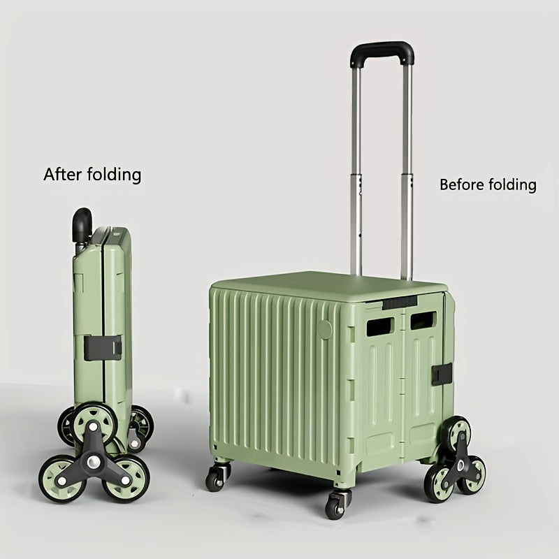 Heavy-Duty Foldable Utility Cart with 4 Rotating Wheels & Telescoping Handle - Collapsible Portable Rolling Crate Handcart, Durable Plastic/Metal Construction for Travel, Shopping, Office, Teachers, Luggage Storage, Office Or