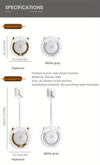 1 Stück universelle, spurlose Wandhalterung für Haartrockner, Haartrocknerhalterung für Badezimmer ohne Bohren, 360° verstellbarer, freihändiger Haartrocknerhalter aus Kunststoff, Badezimmerzubehör