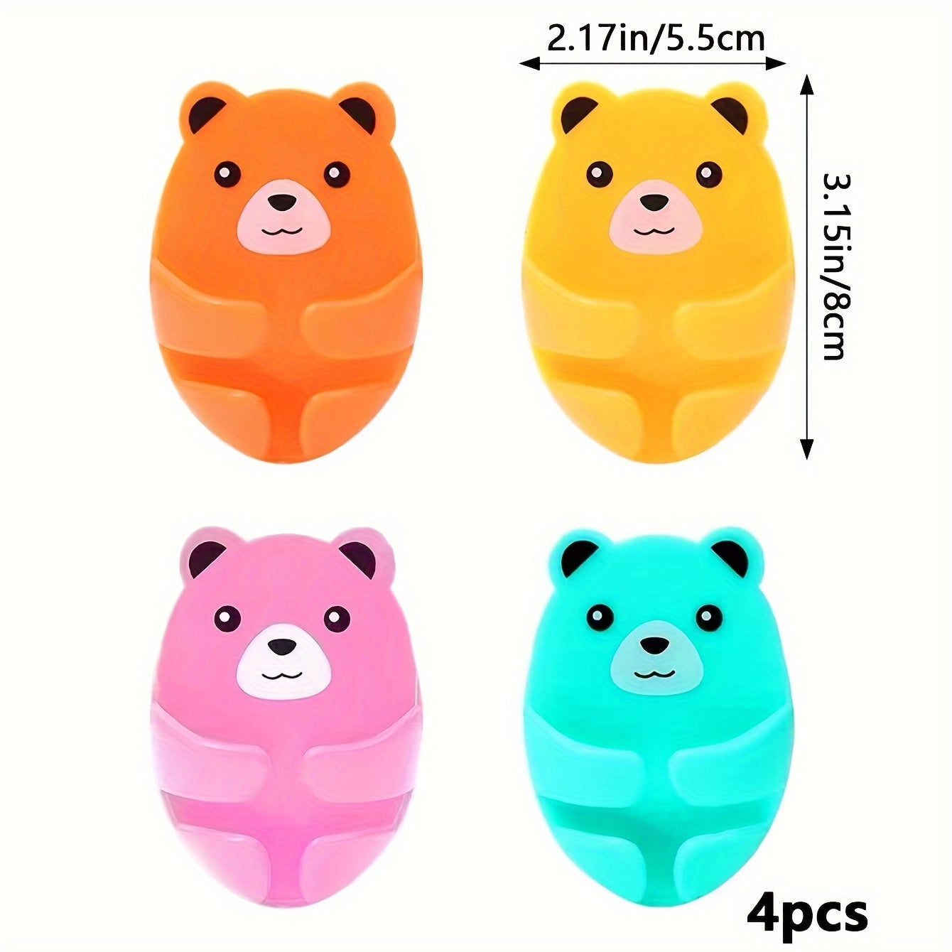 [4er-Pack Wandsteckdosenleistenhalter mit Bärenmotiv] 4er-Pack Wandsteckdosenleistenhalter mit Bärenmotiv, starker Klebe-Kabelorganisator, einfache Montage, praktische Haken, modisches Design, Kunststoff