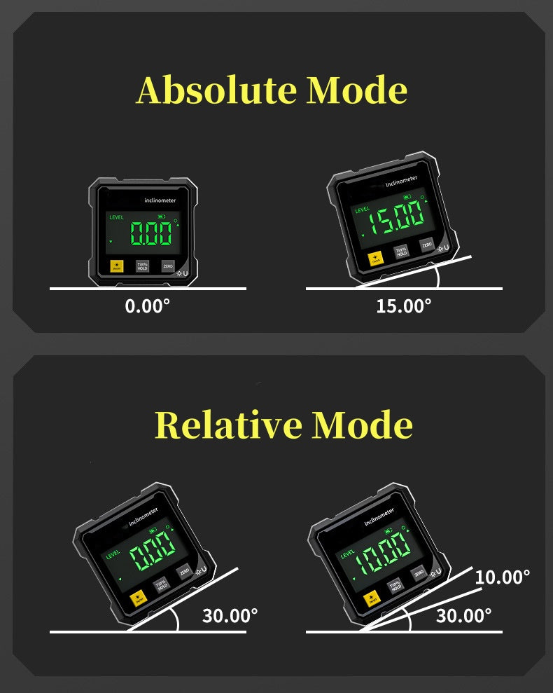 Digitaler elektronischer Wasserwaage, digitaler Winkelmesser 4*90 °   Magnetischer Neigungsmesser, Winkelmesser, Präzisions-Nivellierbox für die Holzbearbeitung