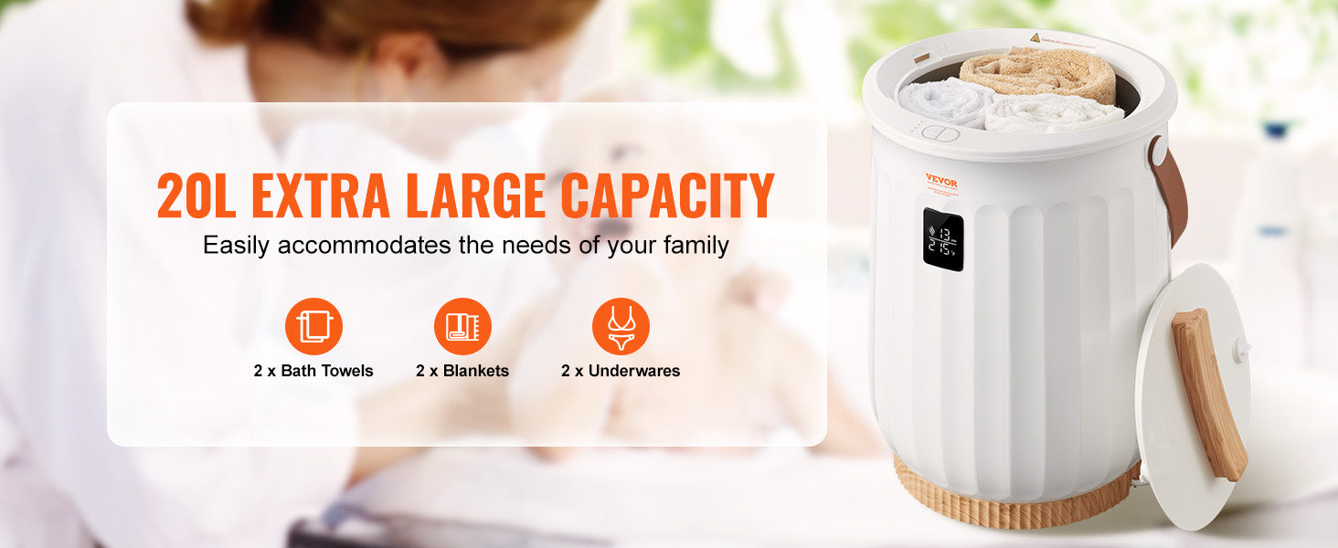 SucceBuy Handtuchwärmer, 20 l, großer Handtuchwärmer, Eimer mit LED-Bildschirm, automatische Abschaltung, Kindersicherung, 4-stufige Wärmezeit einstellbar