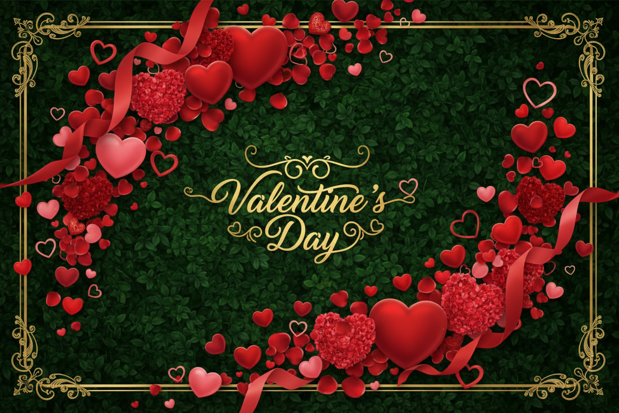 valentin's day in grün, mit roten Herzen und ohne prozente